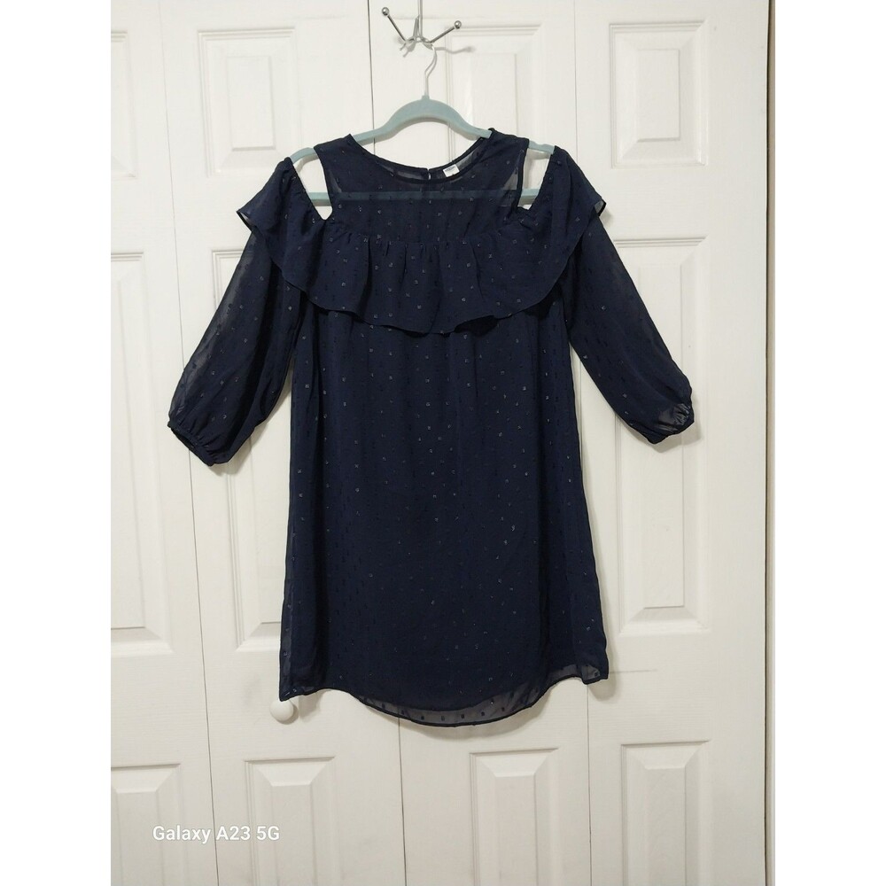 Old Navy Swiss Dot Cold Shoulder Dress Womens Small Navy Blue Mini